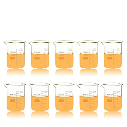 ULAB Scientific Glass Beakers, Vol. 100ml, 3.3 Borosilicate Griffin Low Form with Printed Graduation, Pack of 10, UBG1031 - style: 10pcs of Vol.100ml, Low form