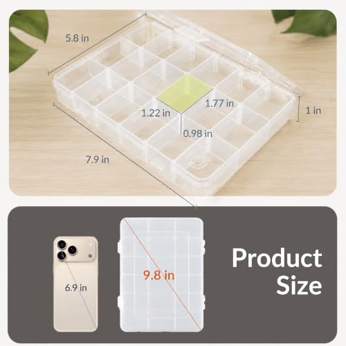 MREEYFILL 6-Pack 18-Grid Clear Plastic Compartment Organizer Box 8x6x1