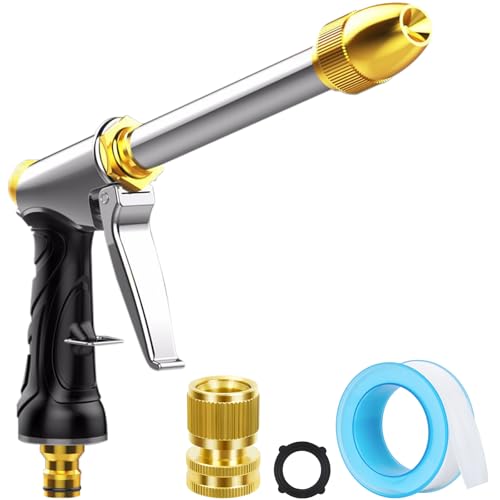 Upgraded Garden Hose Nozzle Sprayer, 100% Heavy Duty Metal Water Hose Nozzle, High Pressure Spray Gun With 3/4" Brass Quick Connectors, for Watering Plants & Lawns, Patio Cleaning, Car Washing