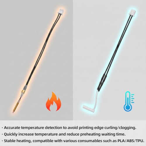 Hotend Heater Thermistor Kit for Anycubic KobraX: 3D Printer Ceramic Heating Element NTC 3950 100K Temperature Sensor Parts to Fix MINTEMP Error