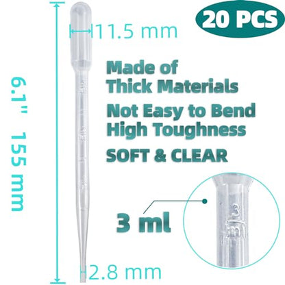 Zkupanx 20-Pack 3mL Disposable Plastic Dropper Pipettes for Resin & Oils - size: 3 mL
