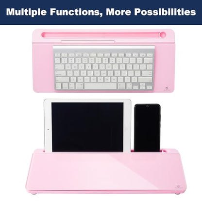 TSJ OFFICE Desktop Whiteboard Dry-Erase-Board - Computer Keyboard Stand White Board Surface Pad with Drawer, Desk Organizers with Accessories for Office, Home, School Supplies - Complete Pink - color: Pink Base/Glass
