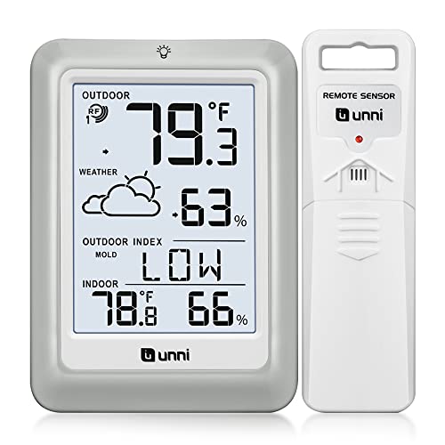 Indoor Outdoor Thermometer Hygrometer Wireless Weather Station | Temperature Humidity Monitor Battery Powered Inside Outside Thermometers with 330ft Range Remote Sensor and Backlight Display - color: White+Grey