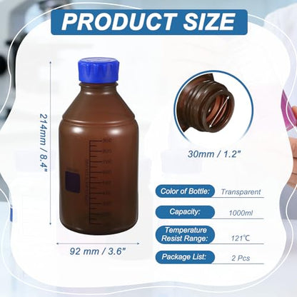 PATIKIL 1000ml Media Storage Bottles,2pcs Plastic Graduated Bottle, Brown - color: Brown, size: 1000ml