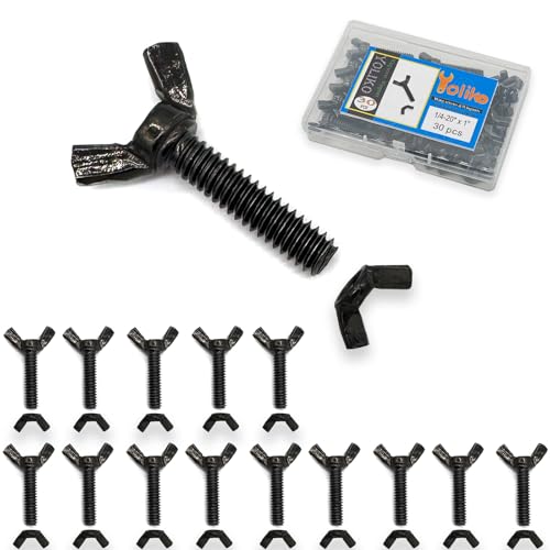 30 Pcs Black Zinc Coated 1/4"-20 x1 Wing Screw Bolts and Wing Nuts Kit Hand Twist Tighten Wing Head Butterfly Screws and Nut Fasteners Assorted Kit - size: Black 15pcs 1/4"-20x1" WingScrew&15pcs WingNut