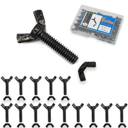 30 Pcs Black Zinc Coated 1/4"-20 x1 Wing Screw Bolts and Wing Nuts Kit Hand Twist Tighten Wing Head Butterfly Screws and Nut Fasteners Assorted Kit - size: Black 15pcs 1/4"-20x1" WingScrew&15pcs WingNut