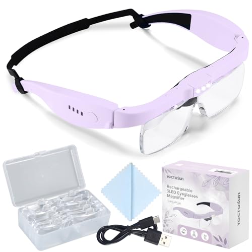 YOCTOSUN Magnifying Glasses with Light, 0.75X-4.0X Headband Magnifier - color: Purple
