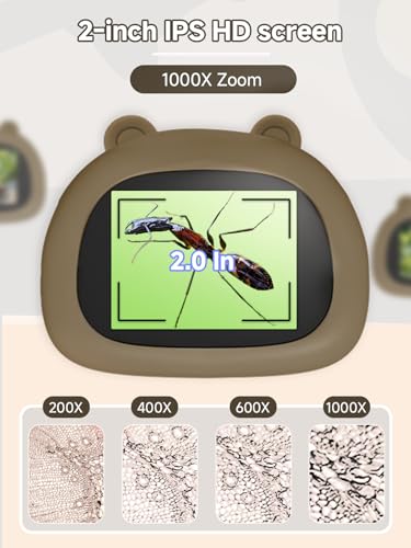Microscope for Kids 1000X Handheld Digital Miniscope Stem Toys Gifts - color: Brown