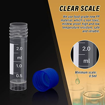 100 Pcs 2ml Plastic Vials with Caps - Lab Vials & Test Tubes with Lids