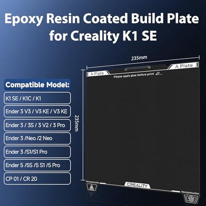 Creality K1 SE Epoxy Resin Build Plate 235×235mm EP Coated Magnetic Steel Bed Plate for Creality K1/K1C/K1 SE/Ender 3 V3 SE/Ender 3 V3 KE/Ender 3 V3/Ender 3/Ender 3 V2 - style: K1 SE EP Plate