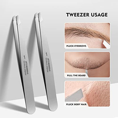 Tweezers Set - Professional Stainless Steel Slant Tweezers, Precision Tweezers Set for Shaping Eyebrows, Great Beauty Tools for Facial Hair, Ingrown Hair, Blackhead Removal(2Pcs Slant Tweezer) - color: 2 Pack (Slant)