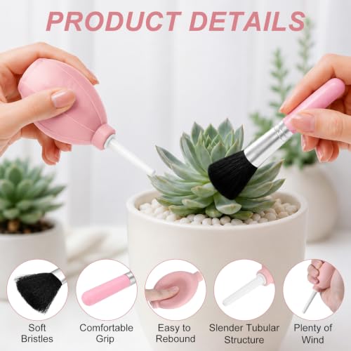 M METERXITY 4-Set Plant Brush with Air Duster Blower, Plastic Succulent Cleaning Brush for Indoor Plant/Camera/Musical Instrument/Keyboard, Bulb Air Pump Dust Blower Cleaner [Pink] - color: Pink