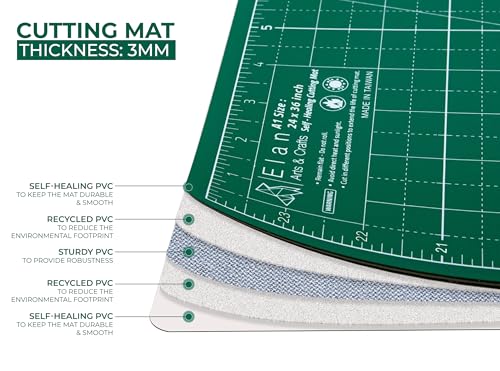 Elan Cutting Mat 36x60 Green, Extra Large Self Healing Cutting Mat 36 x 60 Inch, 5-Ply Craft Board Green, Hobby Board for Sewing and Quilting - style: 60 x 36"