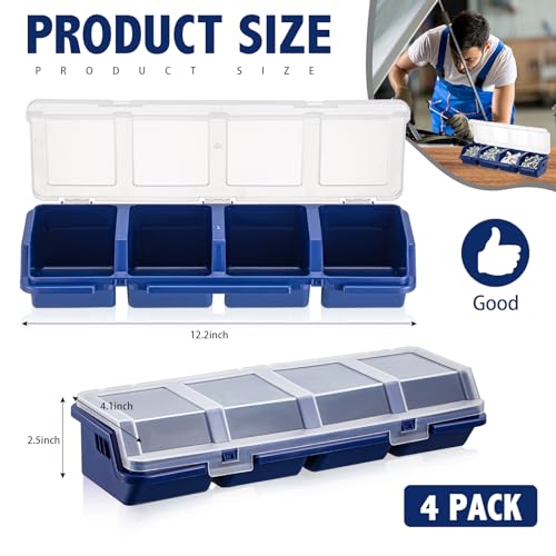 Hushee 4 Pcs Screw Organizer Box with Lid 4 Compartments, Blue - color: Blue
