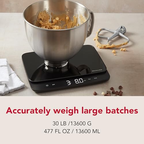 KitchenAid KQ917 High Capacity Glass Surface Digital Kitchen and Food Scale, 30 Pound Capacity and Precision, Grams, Ounces, Pounds, Fluid Ounces & Milliliters, LED, Tare Function, Black - color: Black