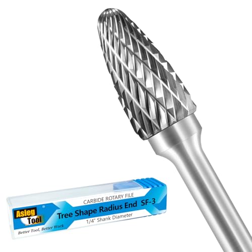 SF-3 Tungsten Carbide Burr Rotary File Tree Shape Radius End Shape Double Cut for Die Grinder Drill Bits 1/4'' Inch Diameter of Shank and 3/8'' Inch Diameter of Cutter 3/4'' Inch Cutter Length - style: SF-3