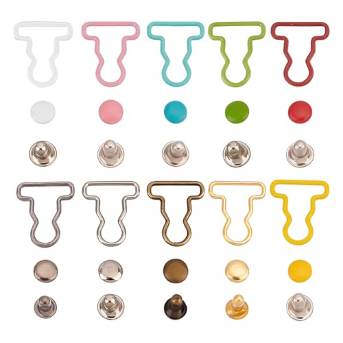 100 Sets 10 Colors Mini Overall Buckles, Doll Mini Alloy Buckles Overall Buckle and Studs Gourd Buckle Doll Button Accessories for Dolls Making Sewing Craft Supplies
