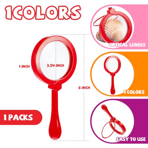Lewtemi Kids Science Learning Toys Kids Magnifying Glass with Stand Grasp Jumbo Magnifiers 3X Magnification Exploration Preschool Learning Toys for Reading Book Map Insect (Red) - color: Red