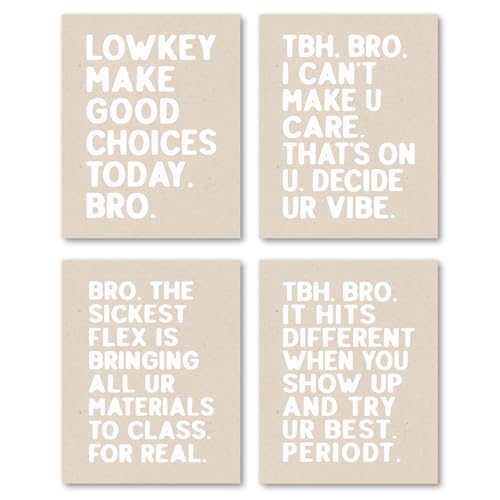 Hxlac Funny Classroom Wall Art Prints Set of 4, Classroom Posters for Middle High School, Classroom Wall Decor, Black and White Classroom Decor, Funny Classroom Posters, 8x10 Inch Unframed (Khaki) - color: vibe_2, size: 8x10inch