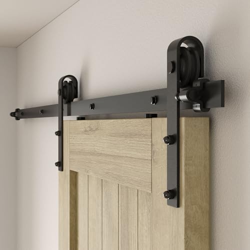 CCJH 6FT/72inch Sliding Barn Door Hardware Kit for Single Door Carbon Steel Black - size: 1.8M (6FT)