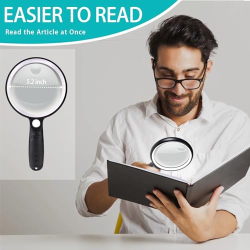 Large Magnifying Glass with 37 LED Light and Case, 10X 20X 45X Handheld - color: White & Black, size: Magnifier with Light (With Case)