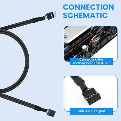 SDTC Tech 2 Pcs USB Header Extension Cable USB 2.0 9-Pin Male to Female - size: 20.3 inches