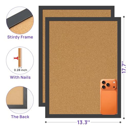 2 Pcs Cork Board, 17.7''x13.3'', Black Framed, Small - color: Black