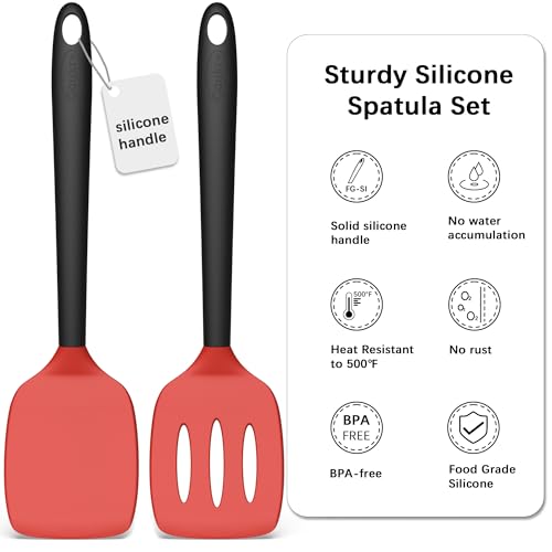 Coukre 2 Pack Silicone Spatula Set,High Heat Resistant, BPA-Free - color: RedBlack