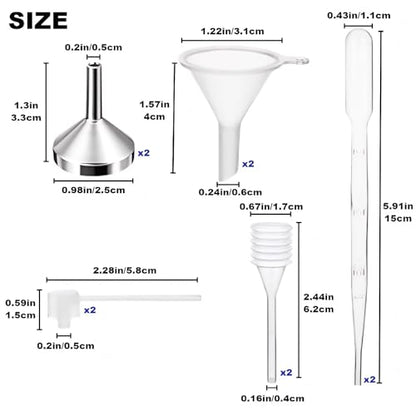 10Pcs Mini Funnels Sets, Aluminium Plastic Small Funnels with Mini Plastic Dropper Pipette Dispenser for Filling Small Bottles, Cosmetics, Crafts, Sand, Essential Oils