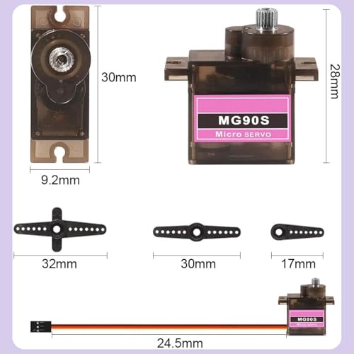 8PCS MG90S Micro Servo Motor, 180° 9g Metal Gear Digital Servo - color: MG90S 9G 180°