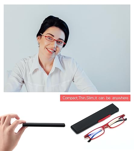 SKYOAK Ultra thin Lightweight Folding Reading Glasses Women Men TR90 Blue Light Blocking Anti UV/Eyestrain Foldable Compact Computer Readers Portable Unique Stretchable Slim Flat Case Red +2.0 - color: Red
