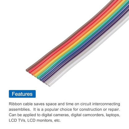 MECCANIXITY 1 Pcs 9 Pin Flat Rainbow Ribbon Cable 6.6 Ft 1.27mm Pitch Breadboard Jumper Wires for Electronic Projects - size: 6.6 Ft, style: 9P