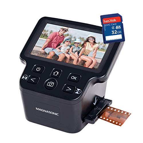 Magnasonic All-in-One 24MP Film Scanner with Large 5" Display & HDMI, Converts 35mm/126/110/Super 8 Film & 135/126/110 Slides into Digital Photos, with Bonus 32GB SD Card (FS71) - size: Film Scanner + 32GB SD Card