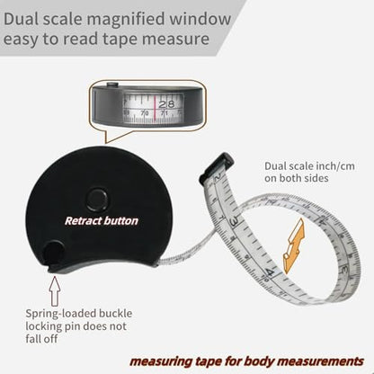 Soft Body Measuring Tape Measure Window Reading Retractable Metric 60IN - color: black