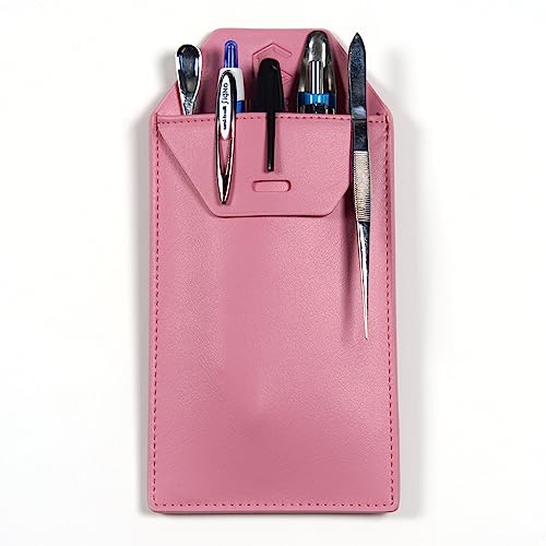 Lab Coat Pocket Protector: Faux Leather Pen-Tweezer Holder Organizer Pouch - color: Pink