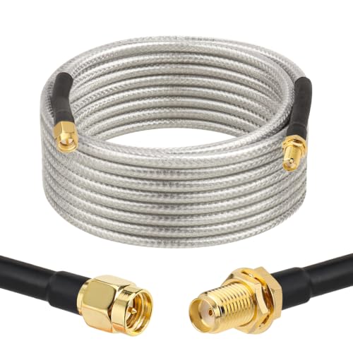 XRDS -RF Low Loss RG58 Coaxial Cable 15FT, SMA Male to SMA Female Bulkhead Extension Cable, Solid Copper 50 Ohm RF Wire for WiFi Antenna Router, 4G LTE Gateway - size: 15FT