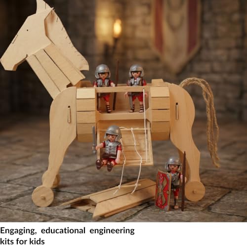 PATHFINDERS STEM Kit – Trojan Horse Model | DIY Wooden Craft Kit for Kids 10-14 | Girls Arts & Crafts STEM Gift | Ancient Greek History Project | Hands-On Educational Toy Engineering and Science