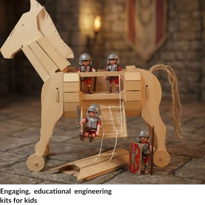 PATHFINDERS STEM Kit – Trojan Horse Model | DIY Wooden Craft Kit for Kids 10-14 | Girls Arts & Crafts STEM Gift | Ancient Greek History Project | Hands-On Educational Toy Engineering and Science