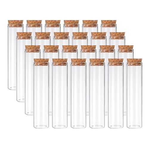 PATIKIL 60ml Test Tubes, 24pcs 4.72x1.18 Glass Clear Flat Bottom Test Tube Containers with Cork Stopper for Bead Party Candy Bath Salt Storage Scientific Experiment Plant Propagation - size: 60ml