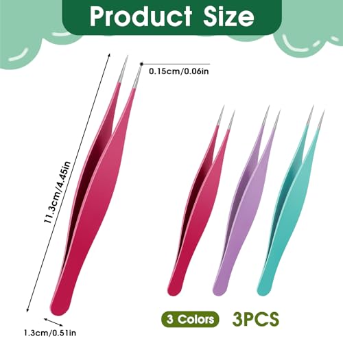 3 Pcs Point Tweezers Ingrown Hair Tweezers Precision Nose Needle Point Tip Tweezers Fine Point Tip Ingrown Hair Stainless Steel Blackhead Remover for Facial Hair Eyebrow Remover