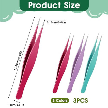 3 Pcs Point Tweezers Ingrown Hair Tweezers Precision Nose Needle Point Tip Tweezers Fine Point Tip Ingrown Hair Stainless Steel Blackhead Remover for Facial Hair Eyebrow Remover