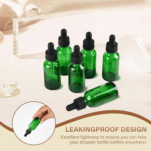 NOOEEISS 6 Pcs, 1oz Dropper Bottle, Green Glass Eye Dropper Bottle,Tincture Bottles with Dropper, Leak-Proof Design, Stronger Suction, for All Kinds of Mixed Liquids - color: Green, size: 1oz-6Pack