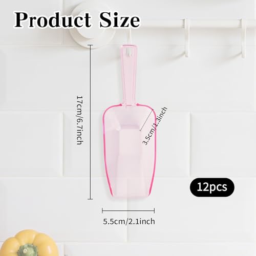 12 Pcs Pink Plastic Ice Scoop, Medium Multi Purpose Plastic Ice Scoop Sets, Ices Cube Scoops for Freezer Ices Machine Dry Goods Canisters Candy Buffet Kitchen Food Coffee Wedding Desserts（6.7 Inch） - color: Pink