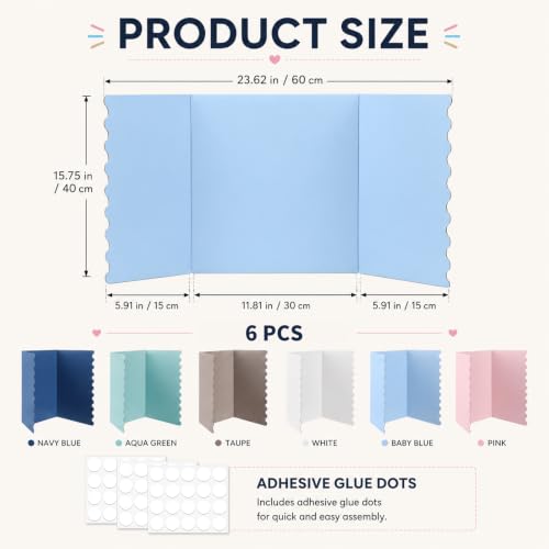 6 Pack 24”x16” Trifold Poster Boards Back to School Tri Fold Poster Board Corrugated Scalloped Display Boards Foldable Business Project Board for Presentation Science Fair Event School Project(Boho) - color: Boho