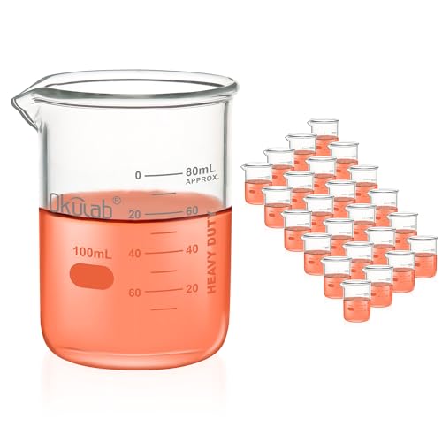 Beaker, Glass Beaker Set, Low Form 100ml Beakers, Graduated 3.3 Borosilicate Glass Beakers for Lab, Classroom, Craft, Kitchen, 24pcs, BKLG100A24 - style: Vol.100ml, Case of 24
