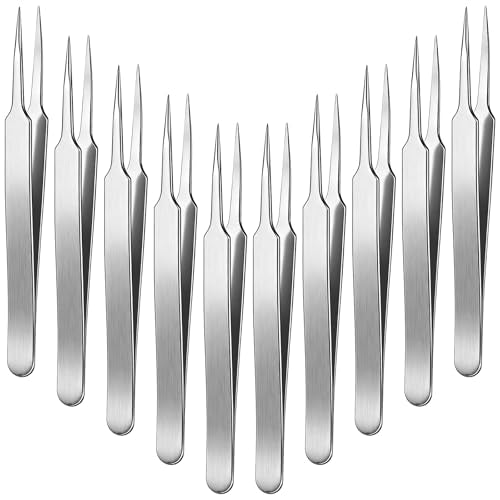 10 Pcs High Precision Tweezers Fine Point Tips High-end Stainless Steel Tweezers for Craft 4.7" Tweezer for Electrical Repair, Craft, Sewing, Hair Removal, Laboratory Work