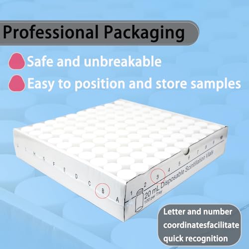 20ml Scintillation Vials - Scintillation Counting Vials, 22-400 White Screw Cap,Polyethylene Liner （Pack of 100）