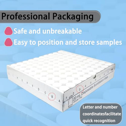 20ml Scintillation Vials - Scintillation Counting Vials, 22-400 White Screw Cap,Polyethylene Liner （Pack of 100）