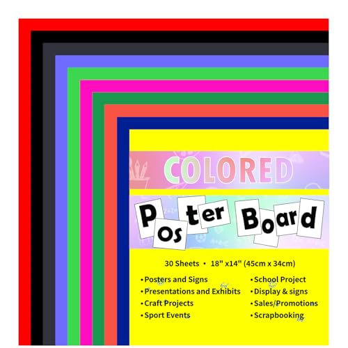 pmybupo 30 Pcs 14x18 Poster Board 10 Assorted Color Blank Graphic Display Boar,Bright Color Cardstock School Project Poster Board Paper for Art and Craft Graphic Display Presentation Drawing - style: Colored Poster Board 14*18 30 pc
