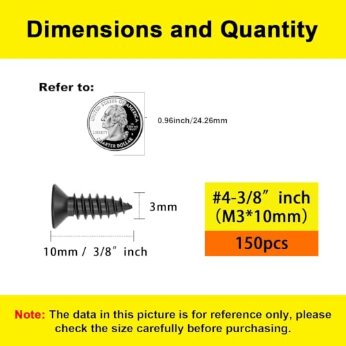 #4 Flat Head Phillips Wood Screws 150Pcs, Carbon Steel, 3/8" - color: Black, size: #4 x 3/8''-150pcs